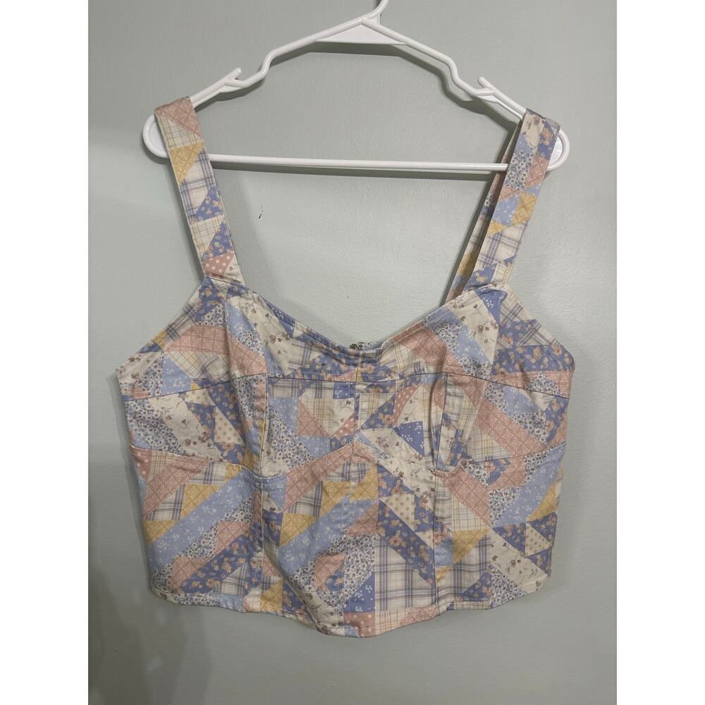 Forever 21+ Patchwork Corset Crop Top Pastel Quilted Bustier Size 0X
